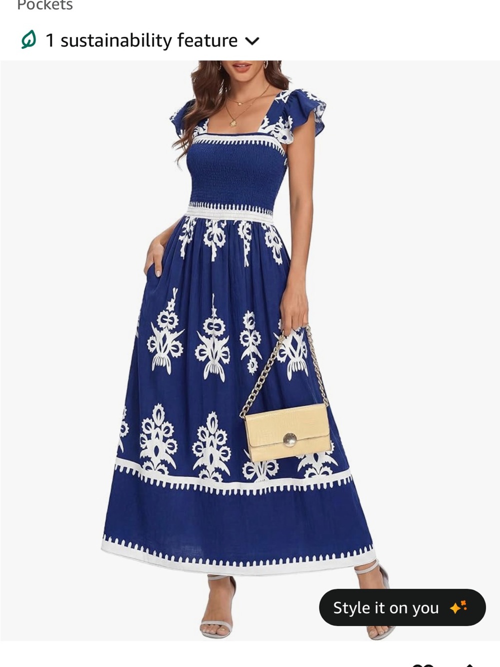 Smocked Navy Maxi Dress with White Embroidered Detail